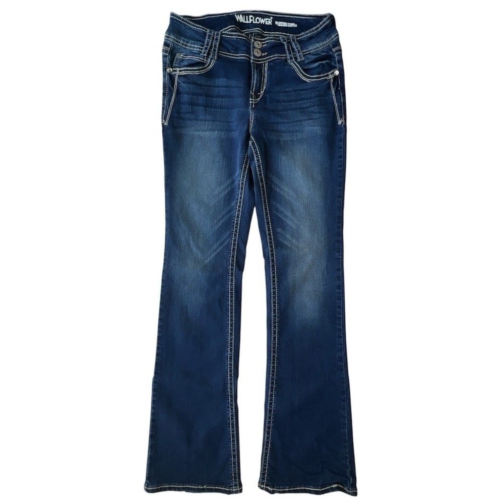 Wallflower Jeans 7 Luscious Curvy Bootcut Flare Womens Embroidery Rhinestone Y2K